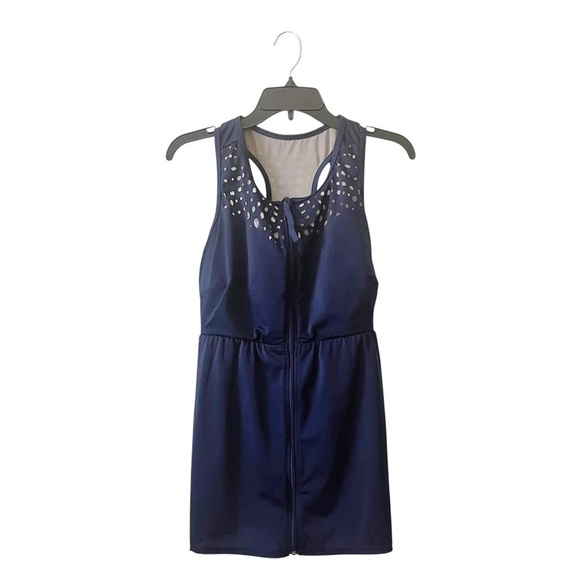 Lane Bryant Cacique Swim Top Women's Size 18 Navy Laser Cut Front Zip Sleeveless - Picture 1 of 7